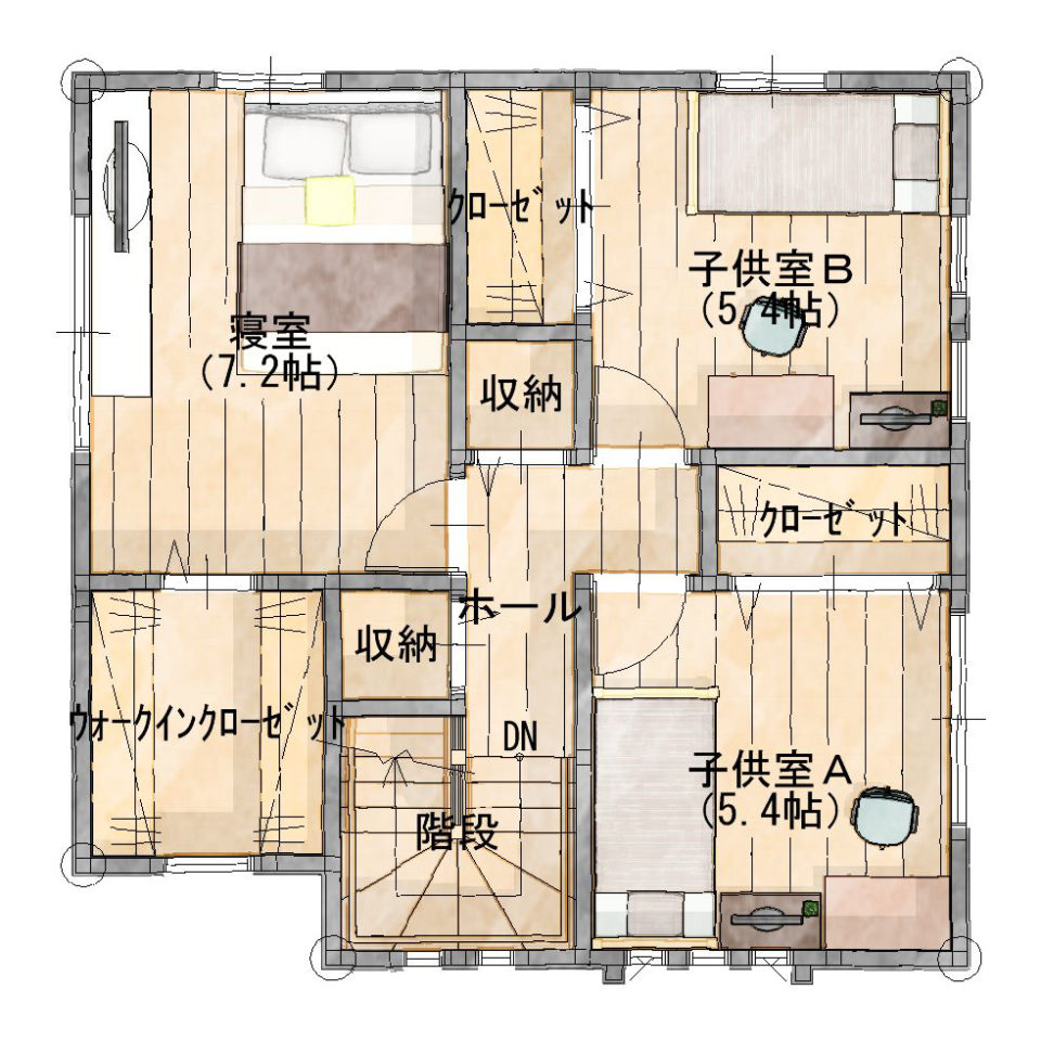 コンパクトながらもしっかり部屋数は確保 - 2階 47.5㎡(14.37坪)(C)シティハウス産業株式会社