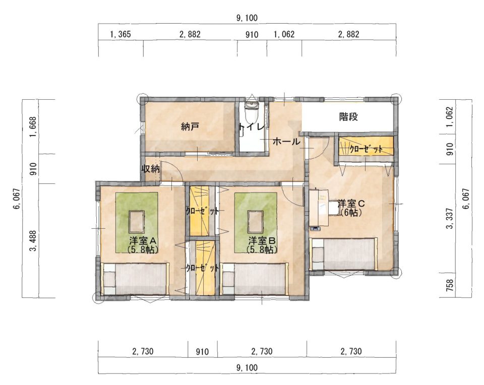 暮らしに役立つ南面の日射を有効的に取り入れた家 - 2階 49.61㎡(15.01坪)(C)シティハウス産業株式会社