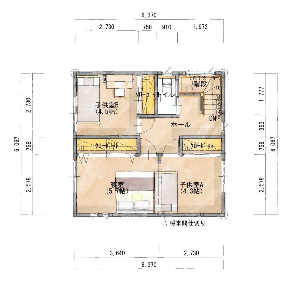 コンパクトながらもゆったりした家 - 2階 38.64㎡(11.69坪)(C)シティハウス産業株式会社