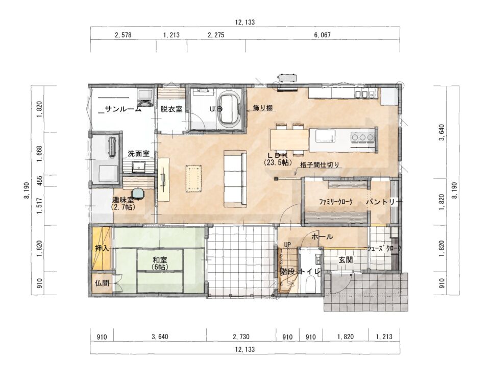 【ただいま動線】を大切にした家 - 1階 89.15㎡(26.97坪)(C)シティハウス産業株式会社